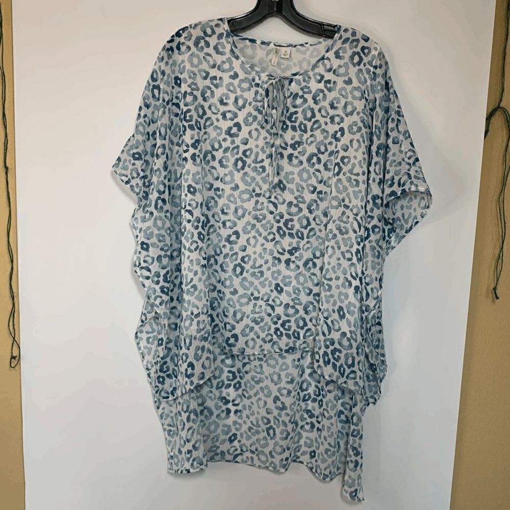 Cato Women's Abstract Print High Low Blue Mini Flowy Dress Size M